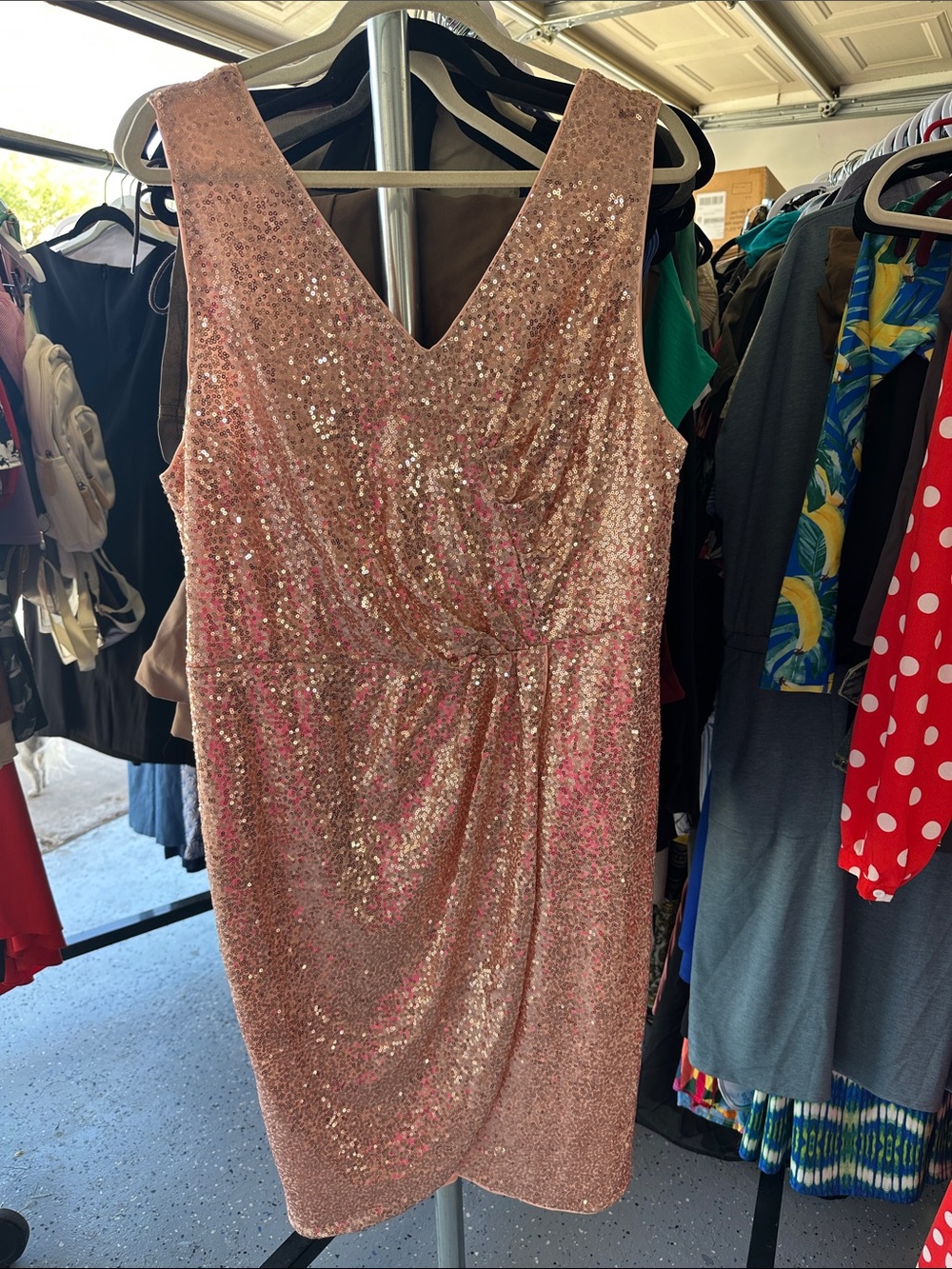 Grace Karin Rose Gold Sequin V-Neck Sheath Dress